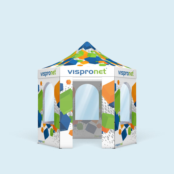 Tente pliante avec 1 cloison avec porte et 5 cloisons avec fenêtres cintrées