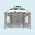 Tente pliable avec 1 cloison pleine et 2 avec fenêtres cintrées