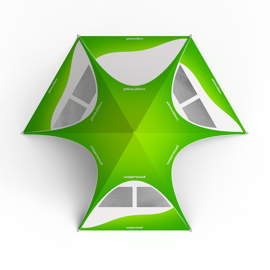 Sternzelt mit 4 Wänden: 3 Wänden mit Trapezfenstern und 1 Vollwand - Ansicht von oben