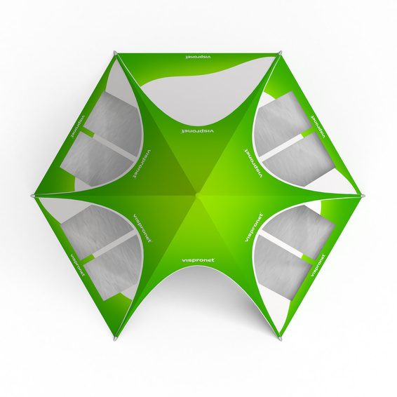 Sternzelt mit 5 Wänden: 4 Wände mit Bogenfenstern, breit & 1 Vollwand - Ansicht von oben