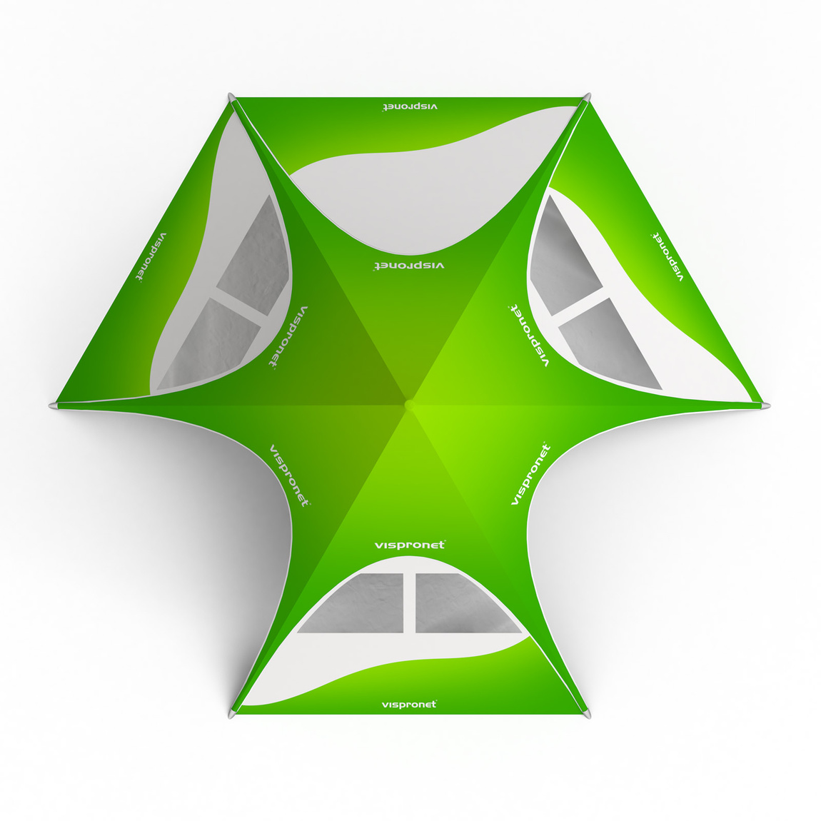 Sternzelt mit 4 Wänden: 3 Wänden mit Trapezfenstern und 1 Vollwand - Ansicht von oben