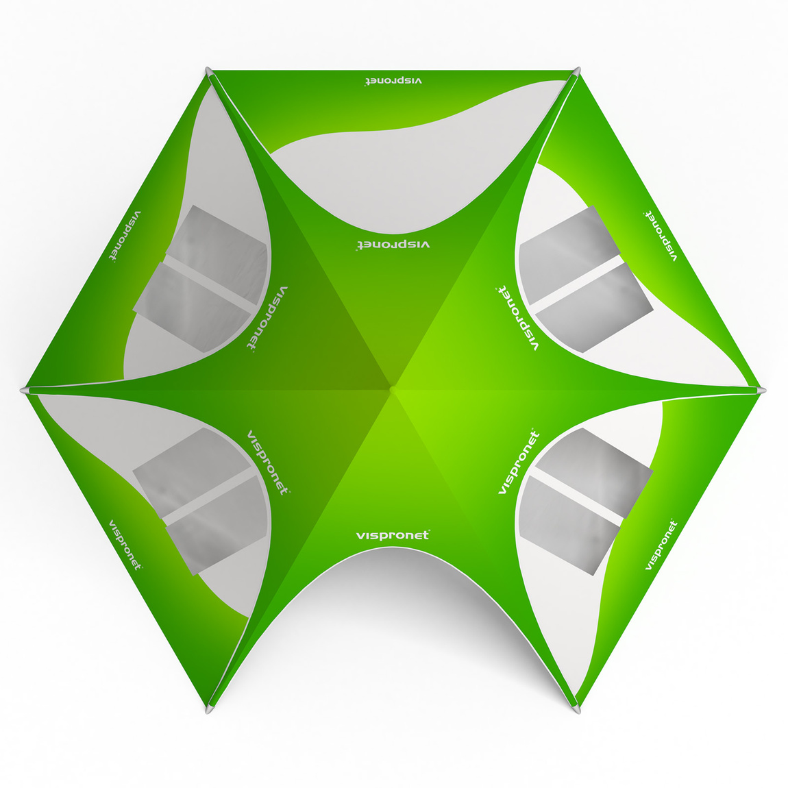 Sternzelt mit 5 Wänden: 4 Wände mit Bogenfenstern, breit & 1 Vollwand - Ansicht von oben