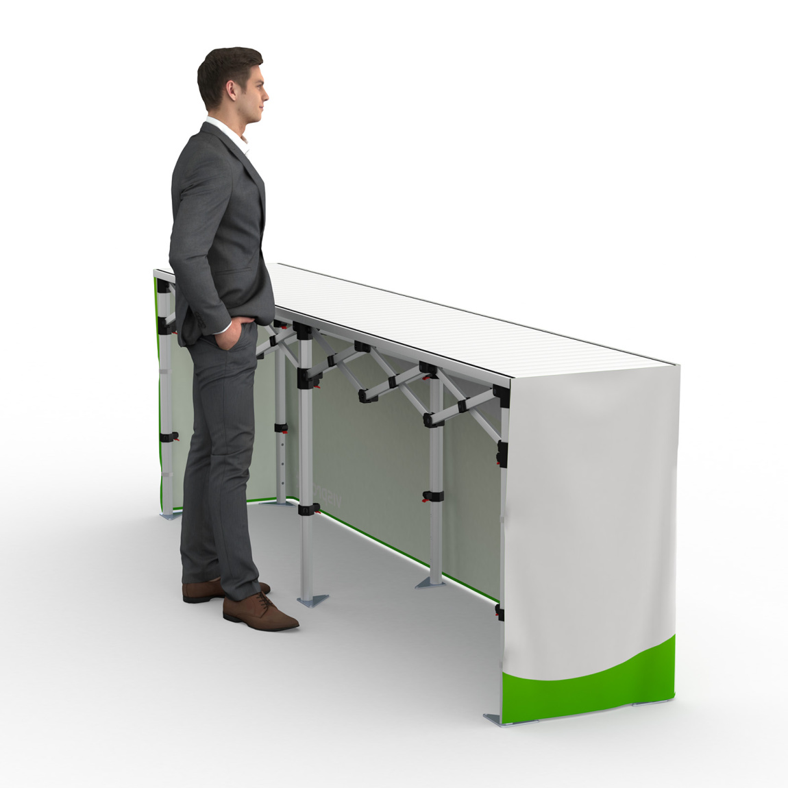 Table pliante alu avec banderole – vue arrière, 290 x 55 cm