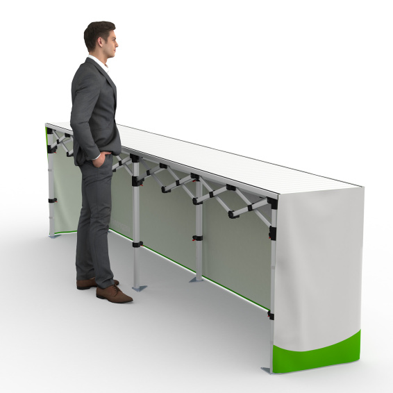 Table pliante alu avec banderole – vue arrière, 380 x 55 cm