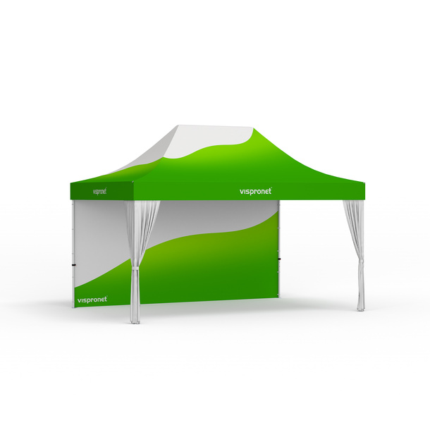 Tente pliante Select 3 x 4,5 m avec 1 paroi et 2 rideaux décoratifs blancs