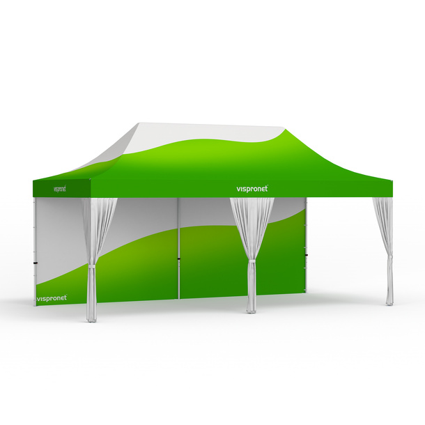 Tente pliante Select 3 x 6 m avec 1 paroi et 3 rideaux décoratifs blancs