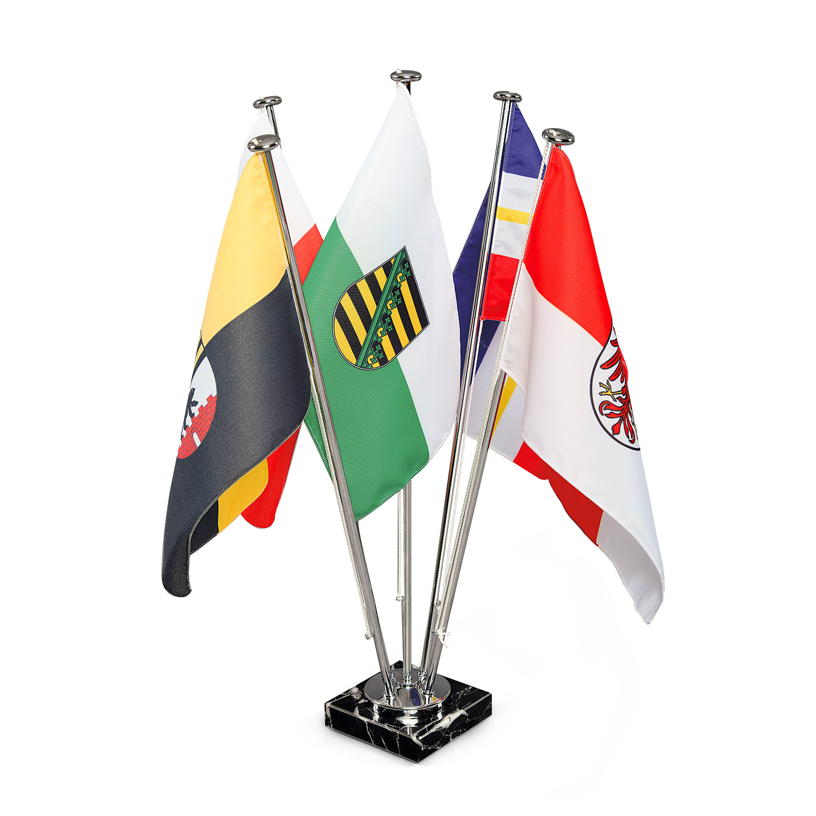 Support pour drapeaux de table avec socle en marbre, 5 emplacements, drapeaux de table inclus