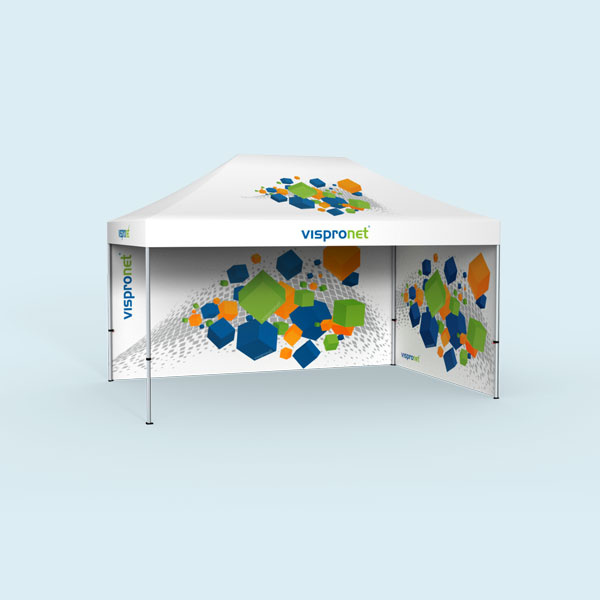 Tente pliable Select 3x4,5m imprimé: 2 cloisons pleines (visuels à l’intérieur)