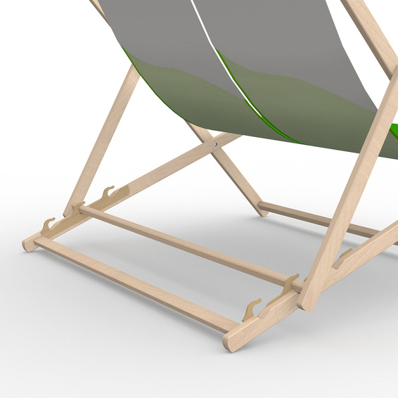 Chaise longue, réglable sur 3 positions, détail : barre plastique avec 3 crans