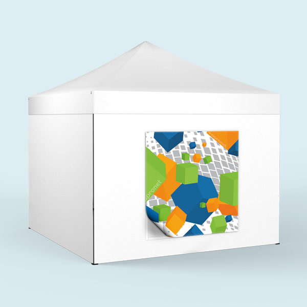Tente pliante avec bannière publicitaire changeable, format carré