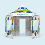 Tente avec 5 cloisons, dont 1 avec porte et 4 avec fenêtres panoramiques