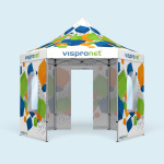 Tente pliable avec 5 cloisons, dont 1 avec porte et 4 avec fenêtres arquées