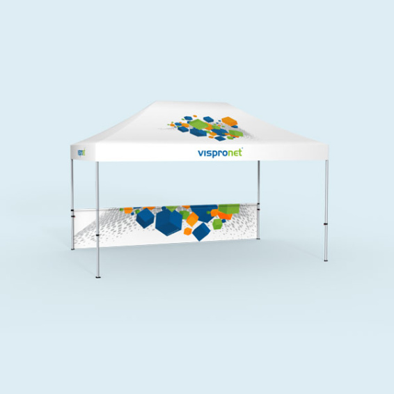 Tente pliable 3 x 4,5 m, cloison mi-haute largeur 4,5 m (visuel en dedans)