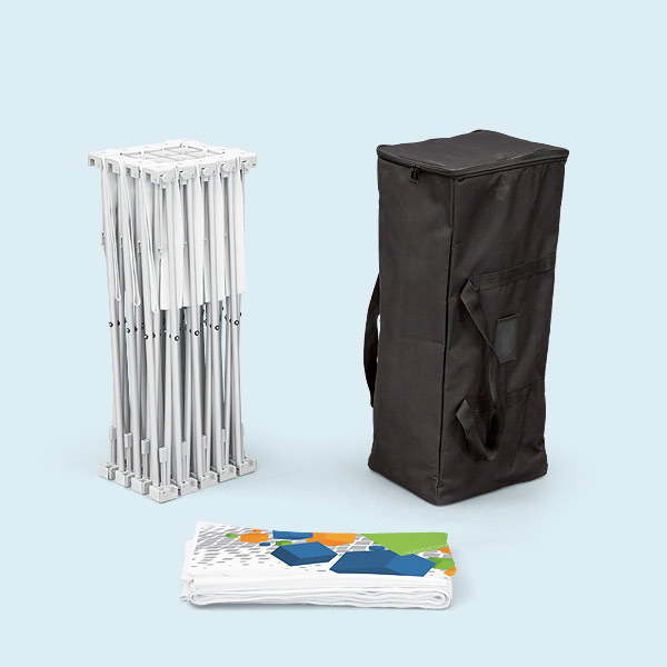 Volume livraison Pop Up LED pliable 3 x 3 / 4 x 3, sac de transport et visuel