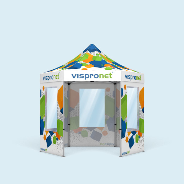 Tente pliable Select Hexagon 3 m, 5 cloisons avec fenêtres - imprimées