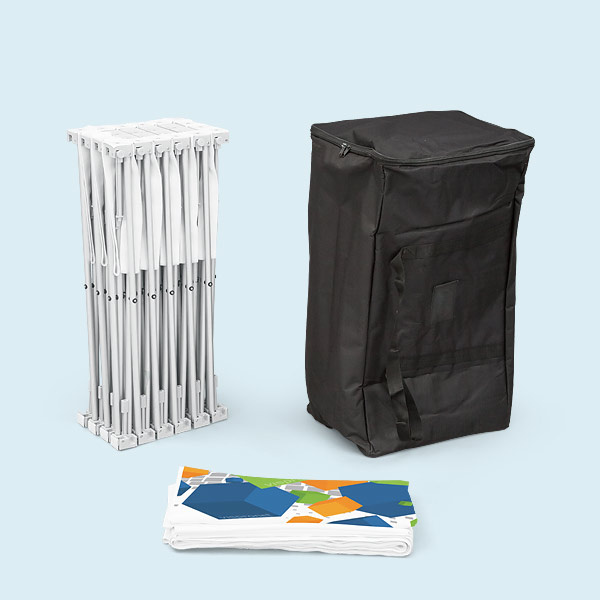 Volume de livraison Pop Up LED pliable 5 x 3, avec sac de transport et visuel