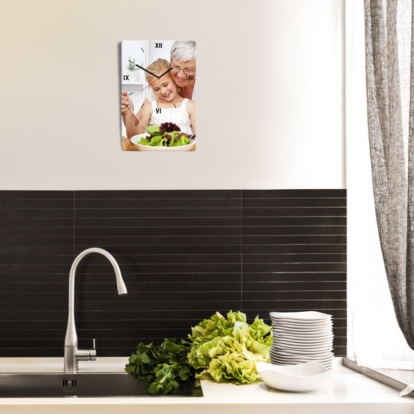 Horloge photo rectangulaire avec photo imprimée sous verre