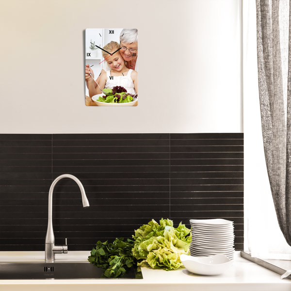 Horloge photo rectangulaire avec photo imprimée sous verre