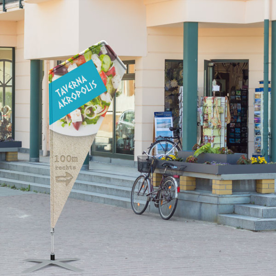 Bowflag® Select Razor avec publicité indiquant un restaurant grec