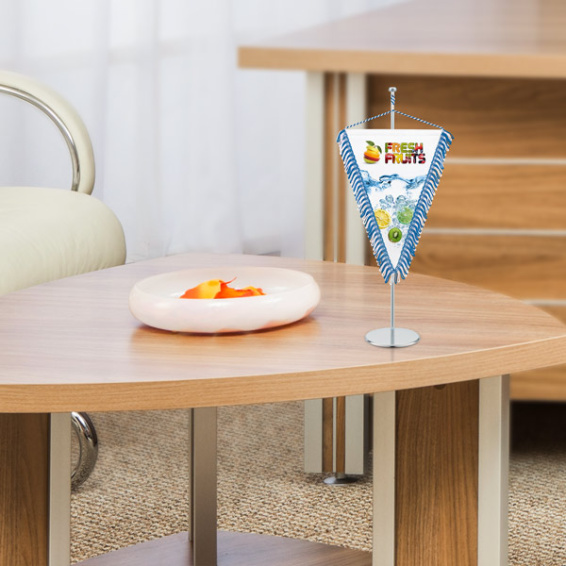 Fanion publicitaire avec frange boucle blanche/bleu foncé