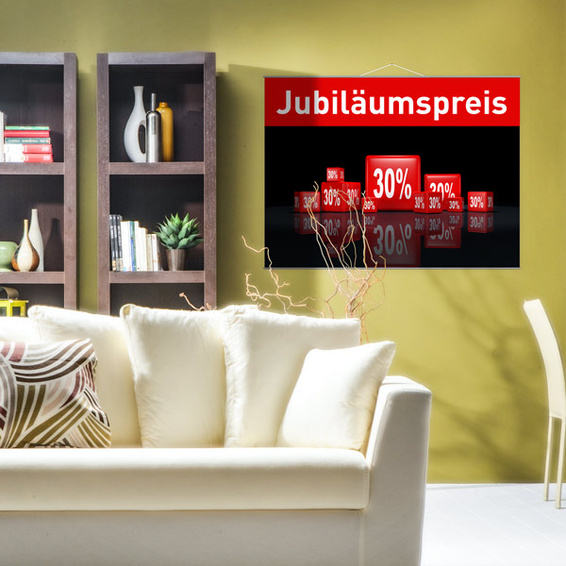 Poster textile pour réductions des prix dans un magasin de meubles