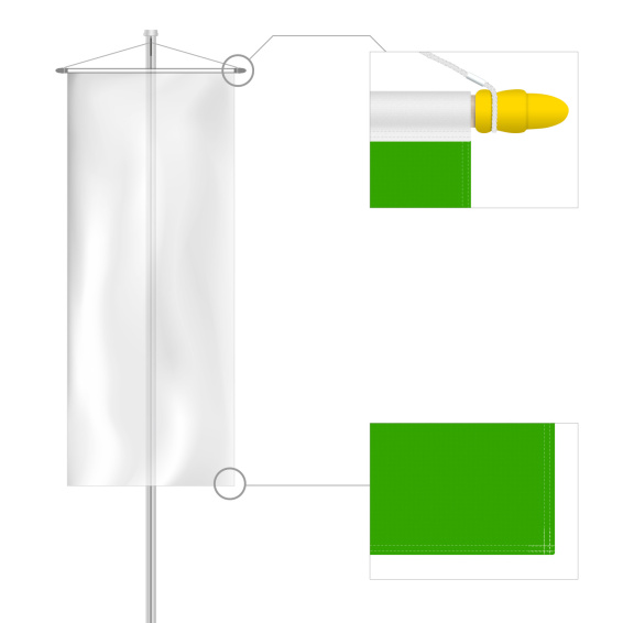 Bannière, bord supérieur avec fourreau en sangle blanche