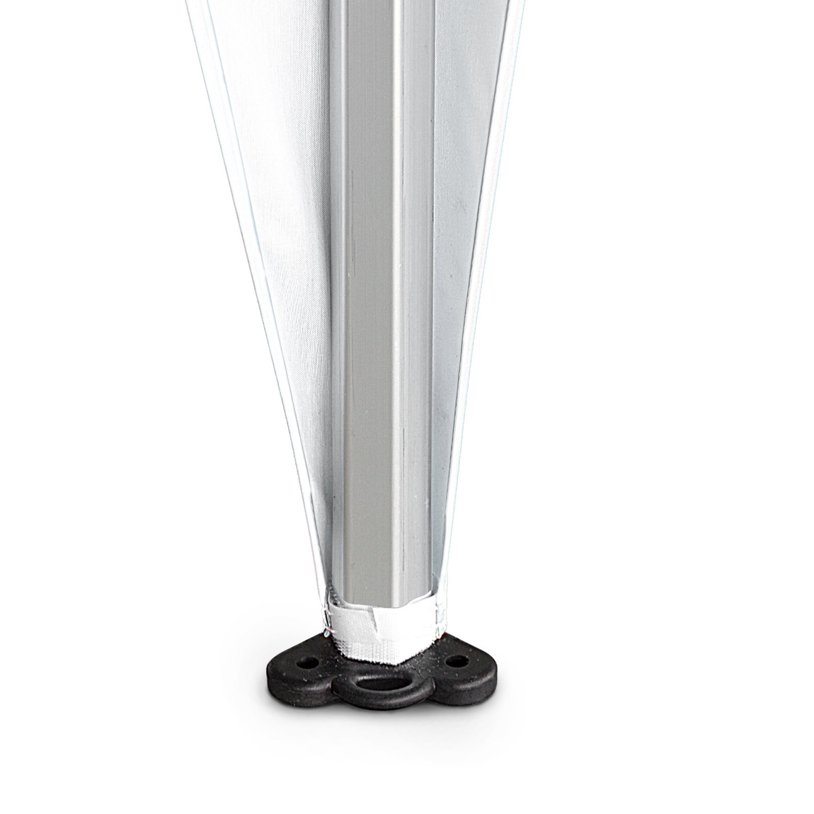 Fixation inférieure des bannières d'angle avec bande Velcro sur les poteaux de la tente