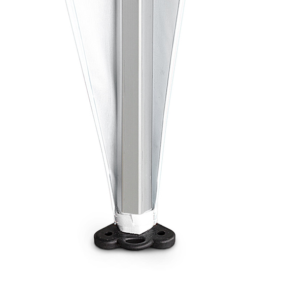 Fixation du bas du cache-poteau par ruban auto-agrippant au poteau de tente