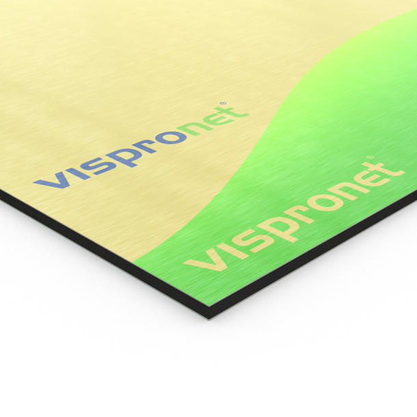 Plaque composite aluminium imprimée, or brossé, avec impression blanche