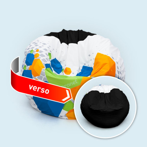 Coussin géant, rond- recto imprimé, verso noir