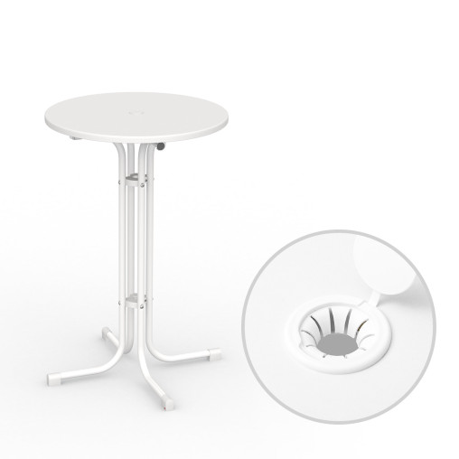 Table haute mange-debout - ø 70 cm avec trou pour parasol et bouchon