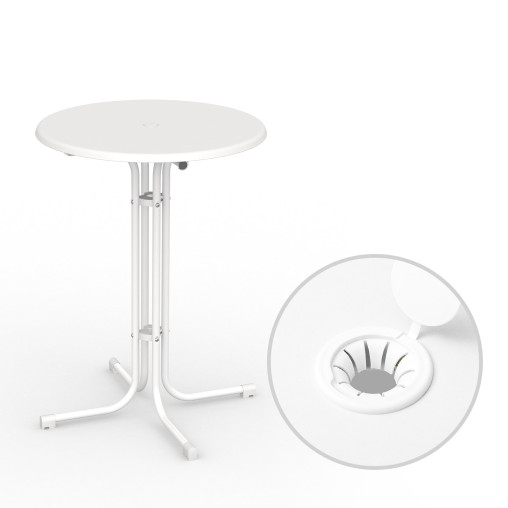 Table haute ø 80 cm avec trou pour parasol et bouchon