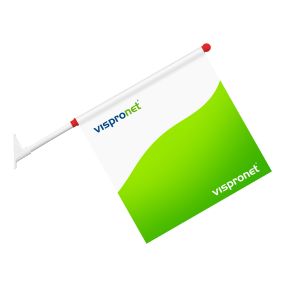 Drapeau de vitrine – bord inférieur biseauté, imprimé recto-verso