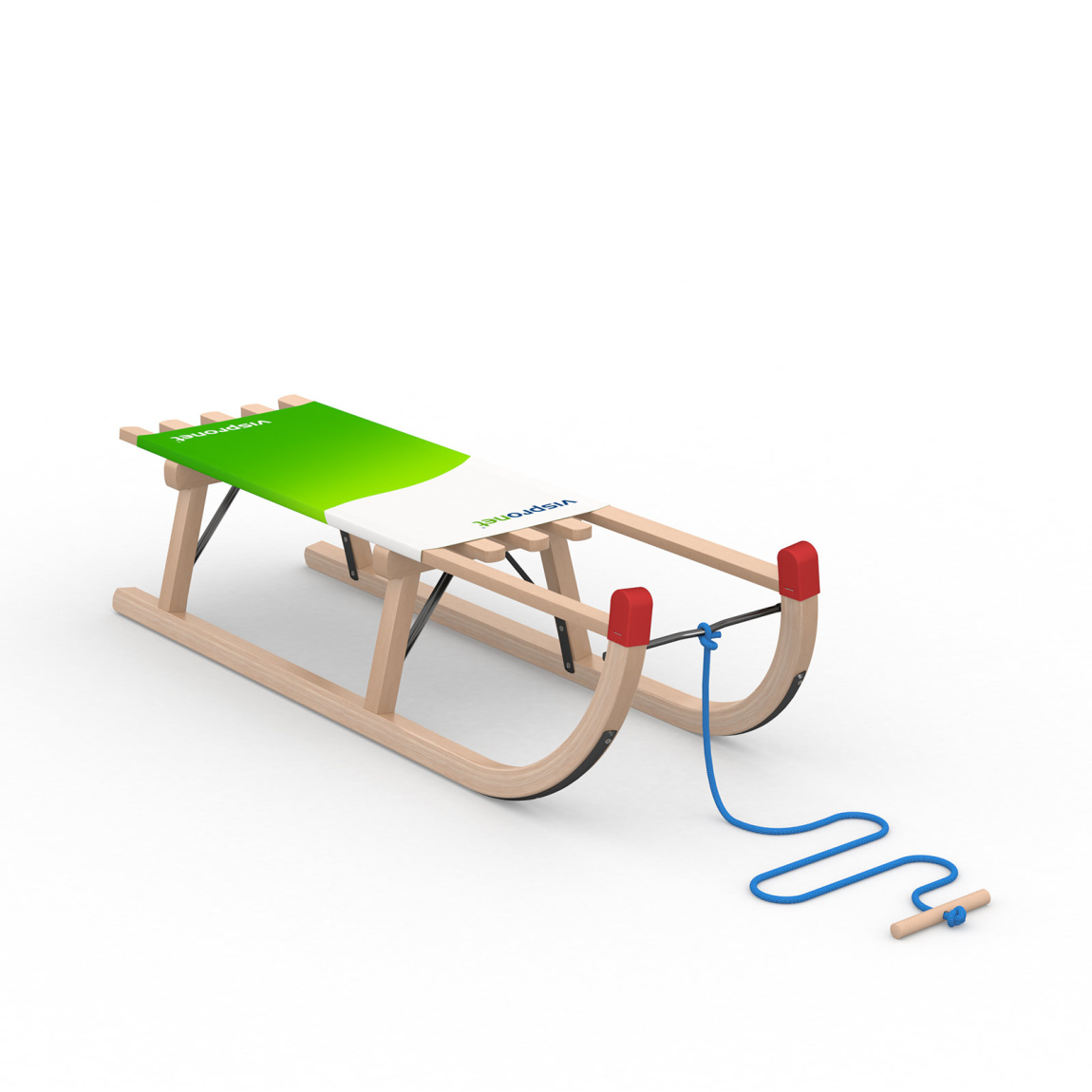 Luge Davos avec corde de traction bleue à poignée en bois (accessoires optionnels)