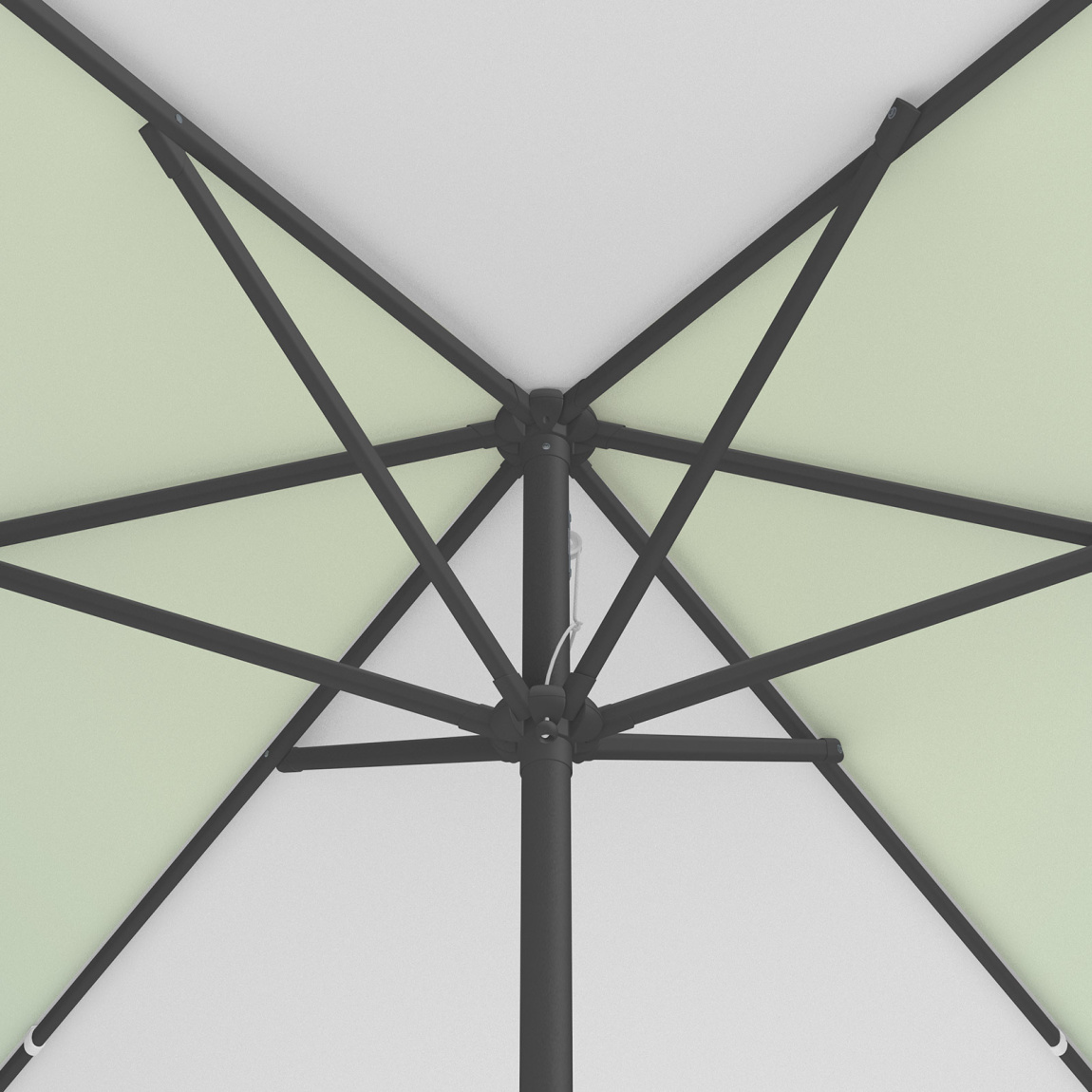 Petit parasol avec manivelle, couronne vue de dessous