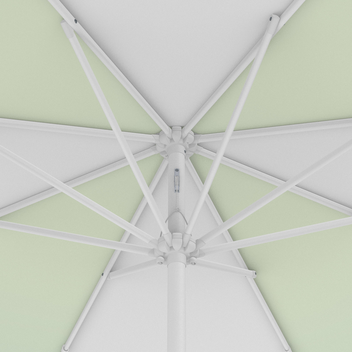 Parasol / petit parasol avec manivelle, vue de la couronne par en-dessous