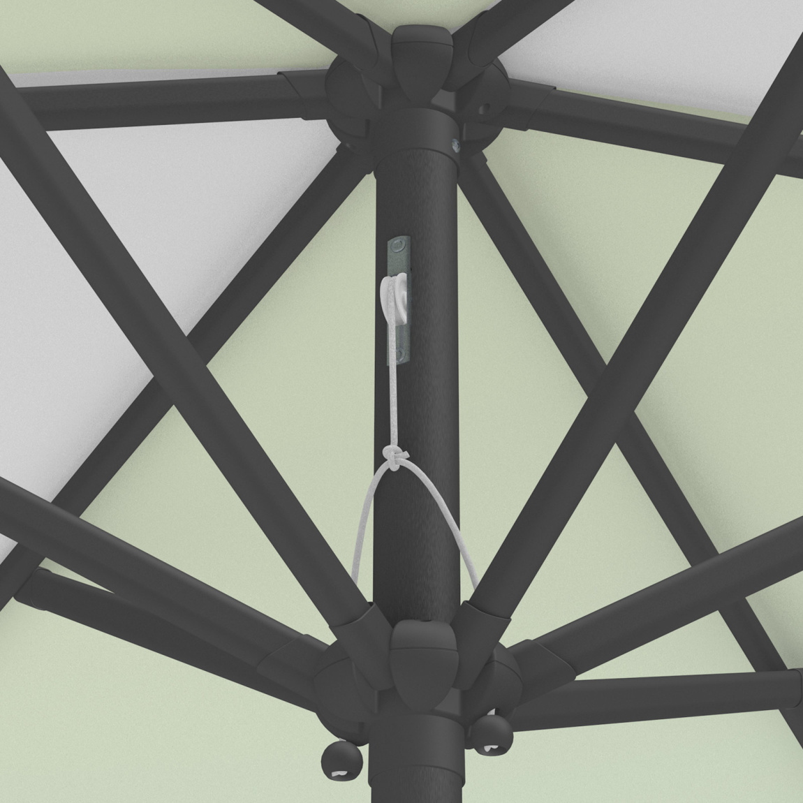 Petit parasol avec manivelle, détail du cordage