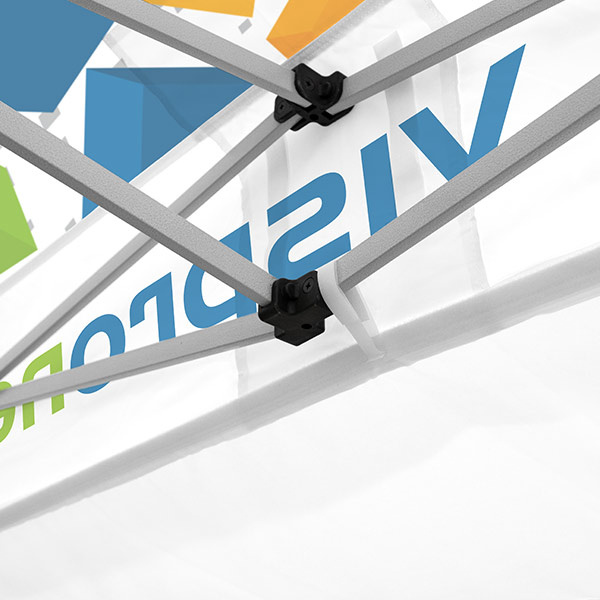 Vue de l'intérieur : fixation de l'auvent à la boucle centrale et à la jupe du toit