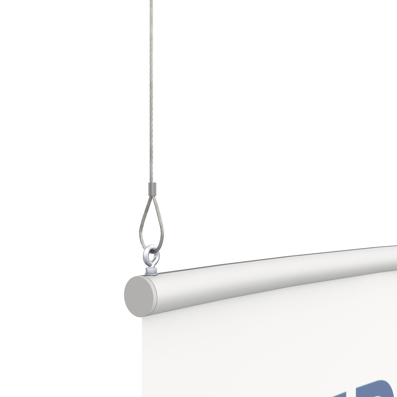 Détail : suspension standard avec vis à œillet et filin inox