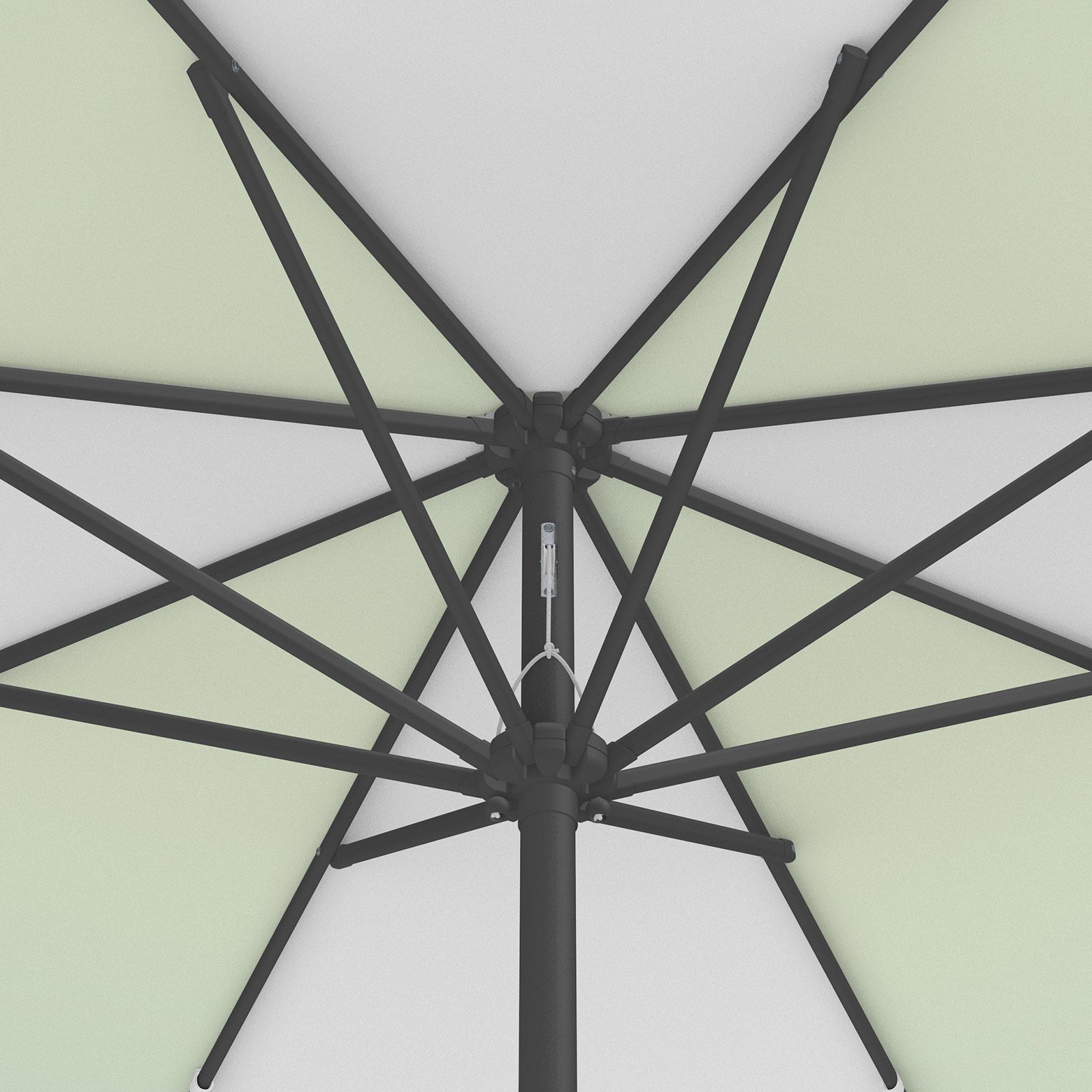 Parasol / petit parasol avec manivelle, vue de la couronne par en-dessous