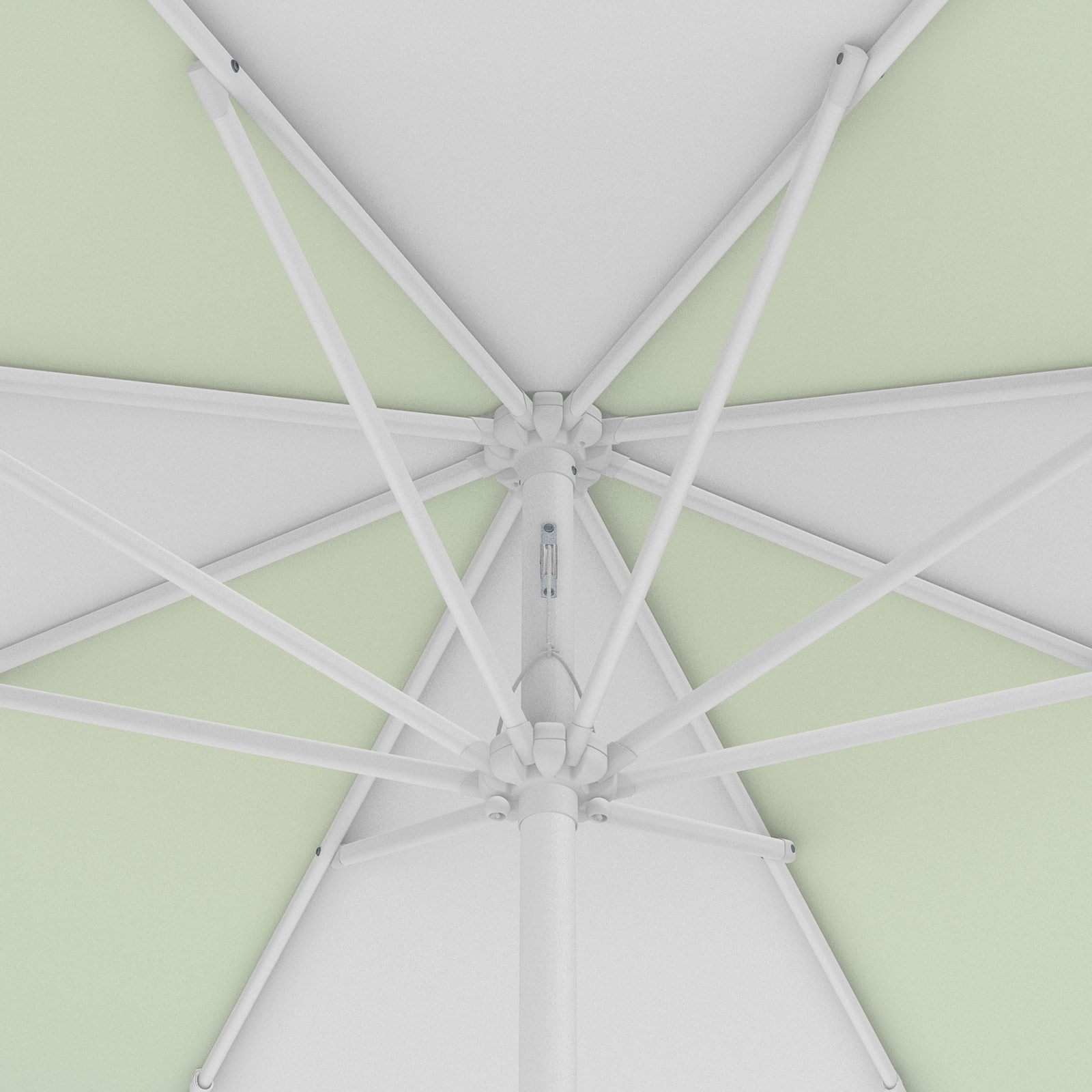 Parasol / petit parasol avec manivelle, vue de la couronne par en-dessous