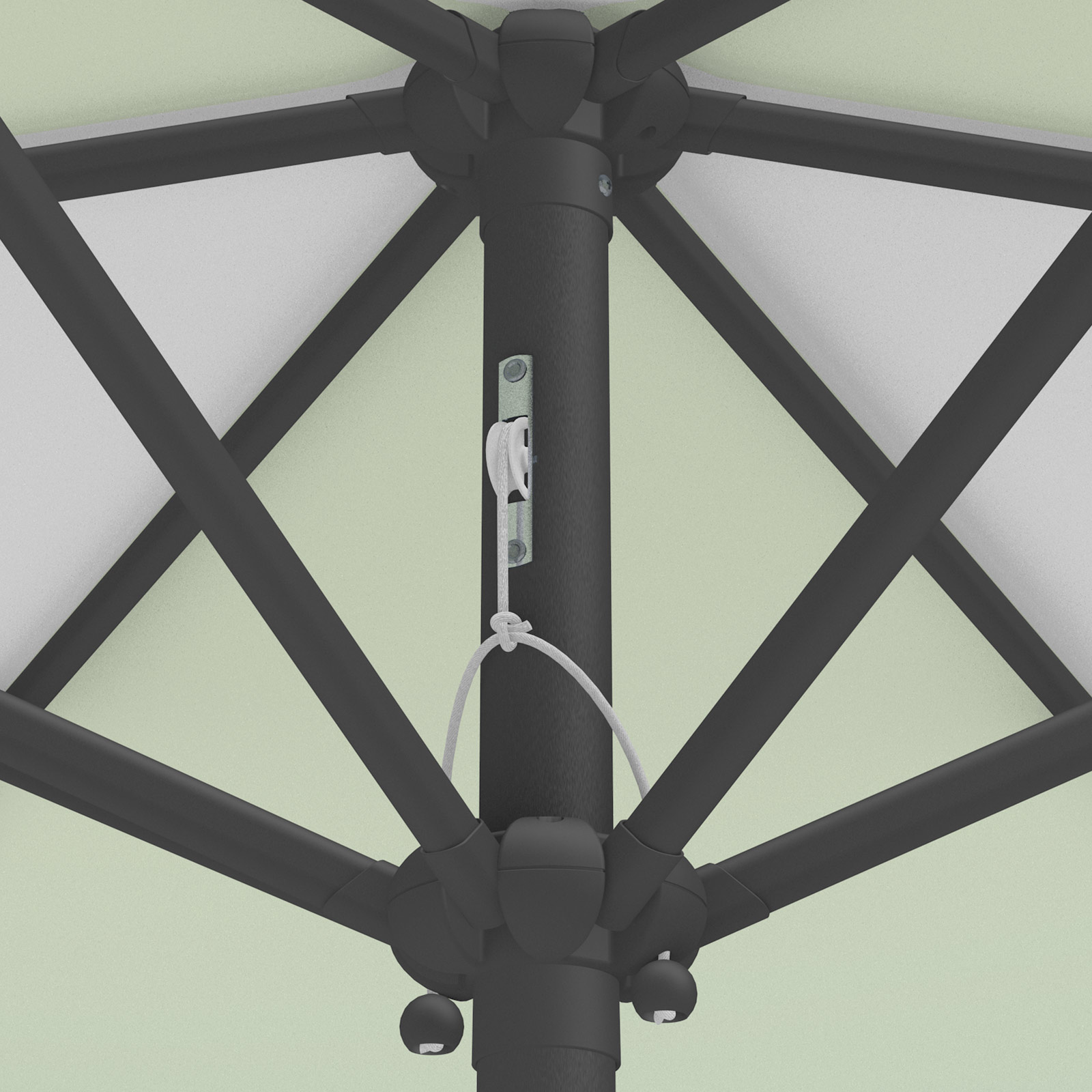 Parasol / petit parasol avec manivelle, détail du mécanisme à corde