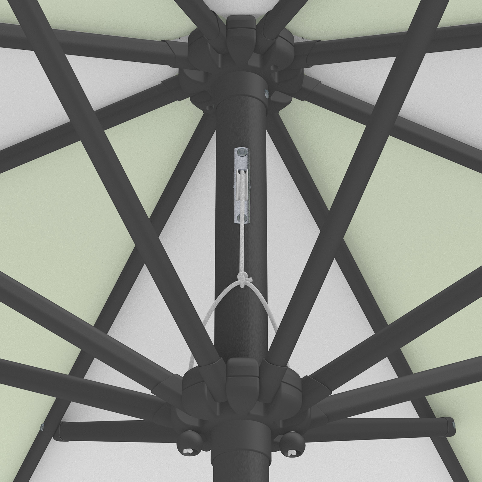 Parasol / petit parasol avec manivelle, détail du mécanisme à corde