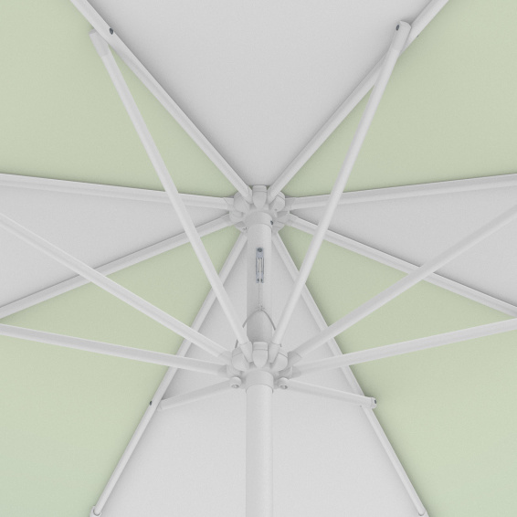 Parasol / petit parasol avec manivelle, vue de la couronne par en-dessous