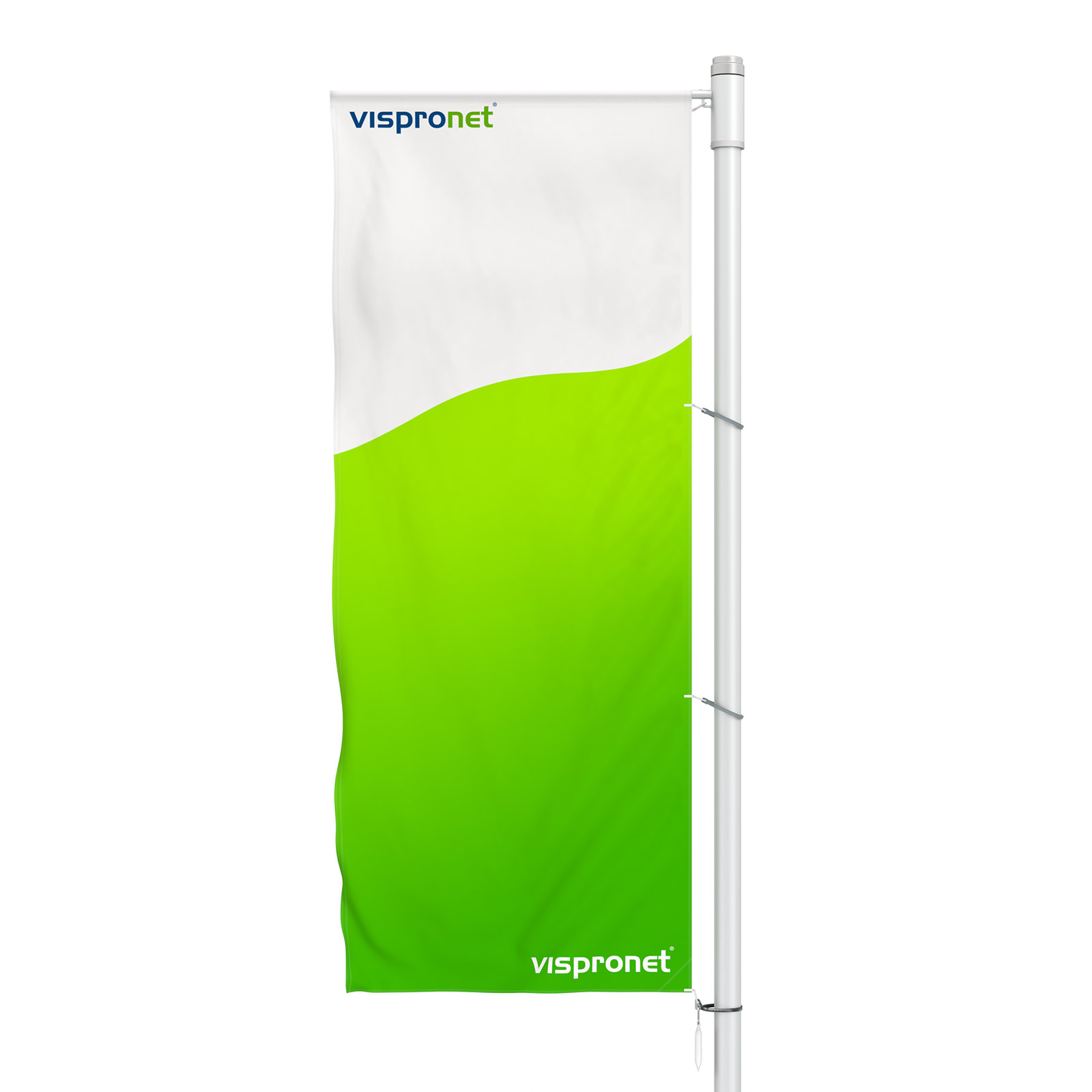 Drapeau double couche avec potence, impression identique recto-verso, vue verso