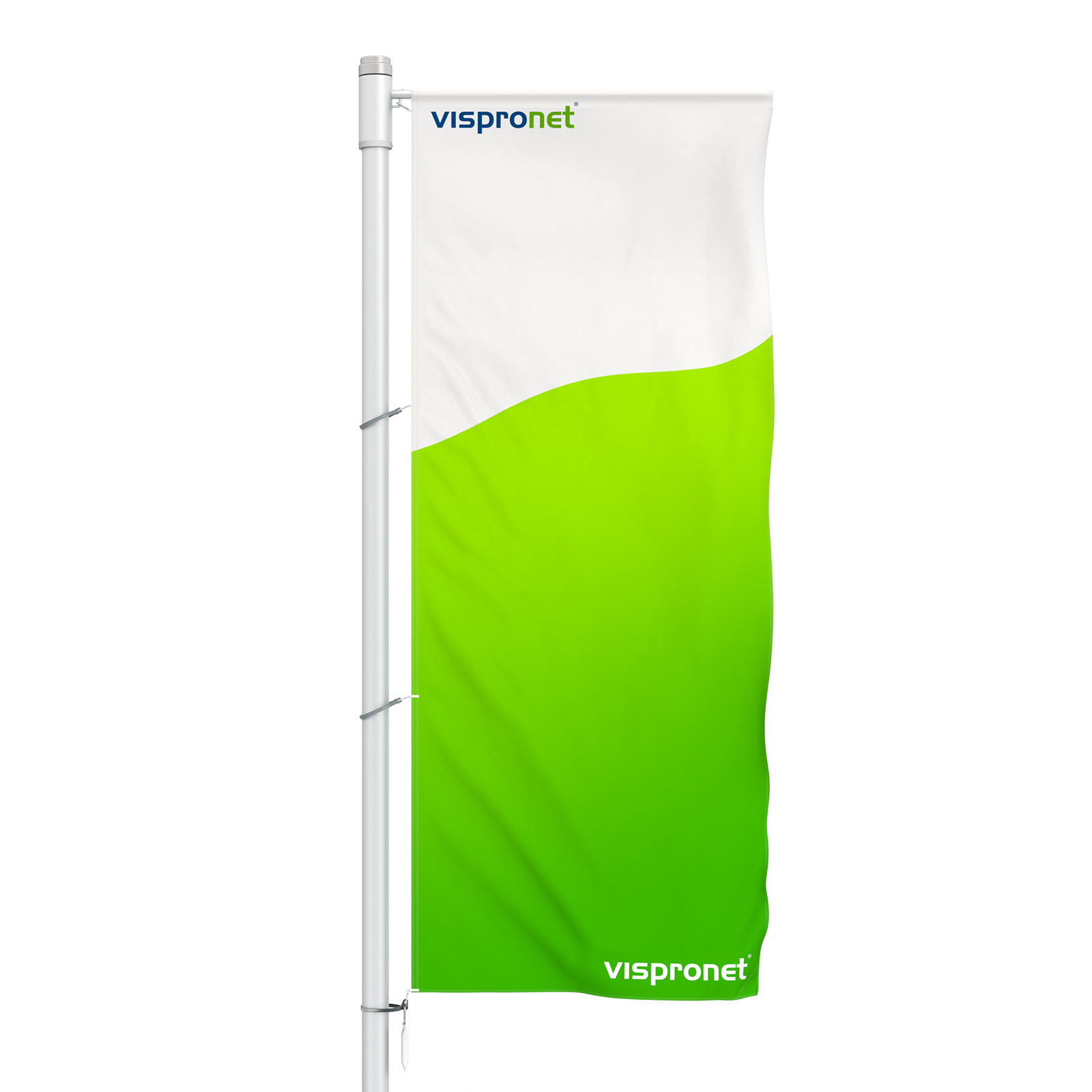 Drapeau double couche avec potence, impression différente recto-verso, vue recto