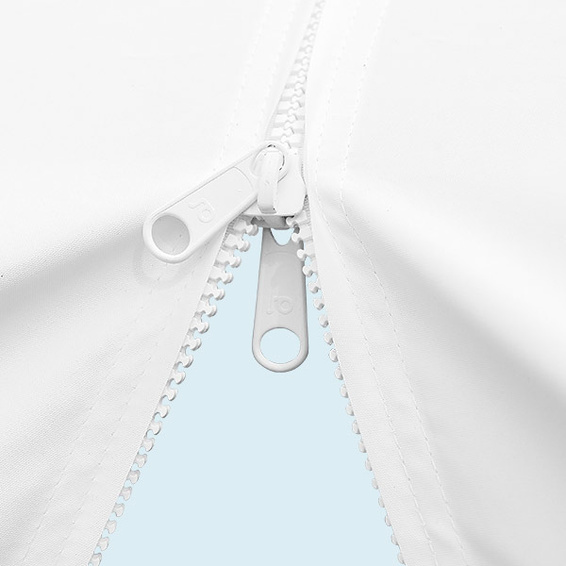 Paroi de tente avec ouverture centrale par zip à double curseur