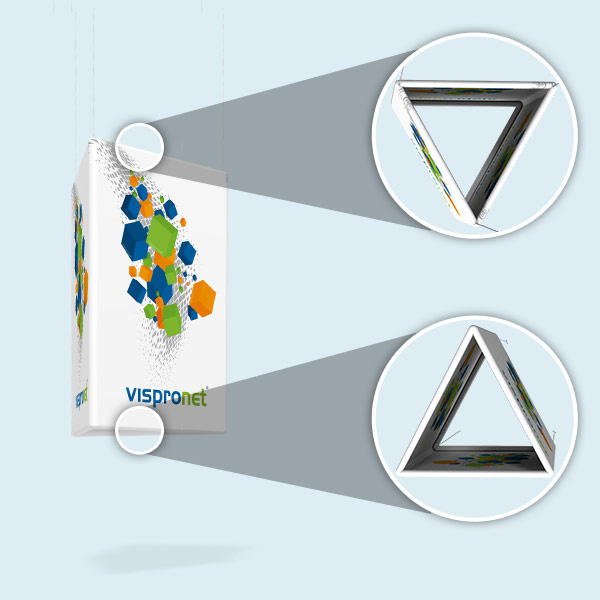 Enseigne suspendue triangle – 3 faces (bords supérieur & inférieur ouverts)