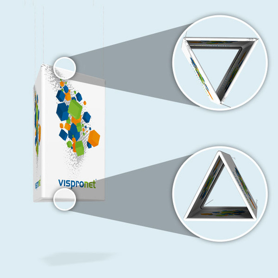 Enseigne suspendue triangle – 3 faces (bords supérieur & inférieur ouverts)