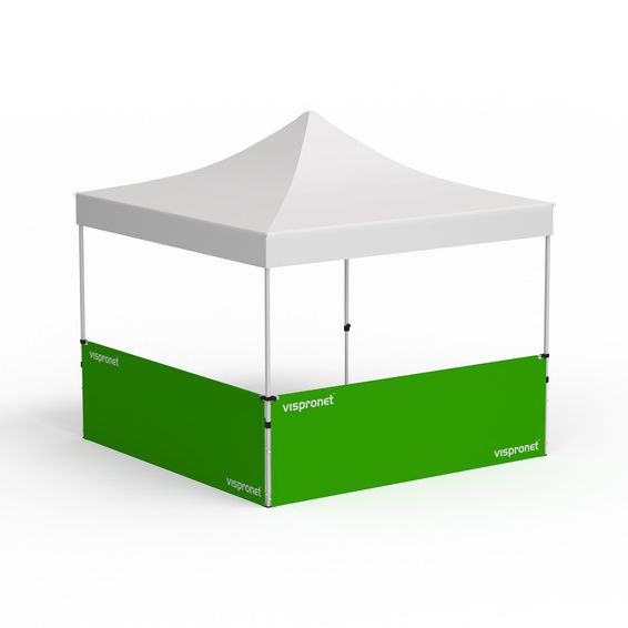 Tente pliante Eco, exemple avec 2 parois mi-hautes